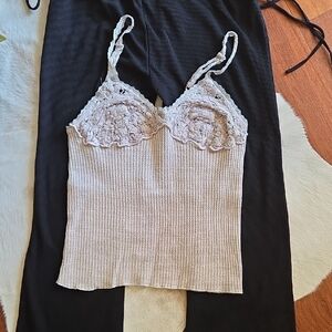 FP One LIKE NEW! Lace-Trim Knit Cami Top in Light Beige